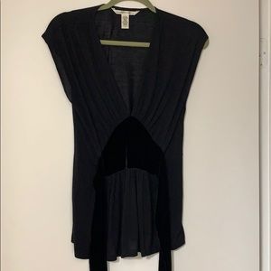 DVF black v neck top with velvet tie